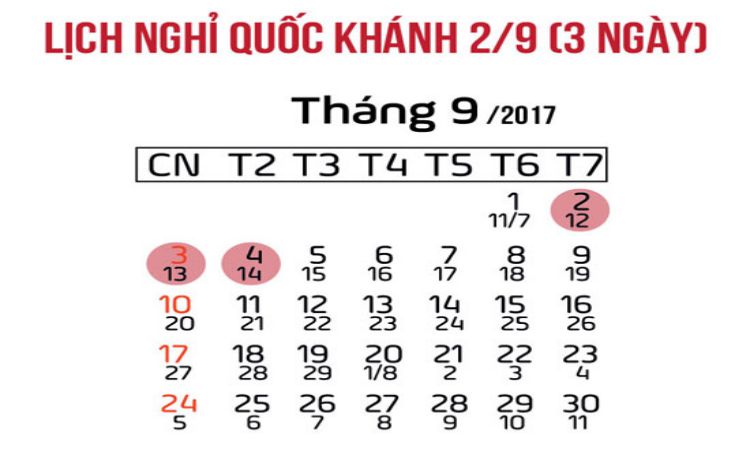 Quốc Khánh 2017 được nghỉ 3 ngày